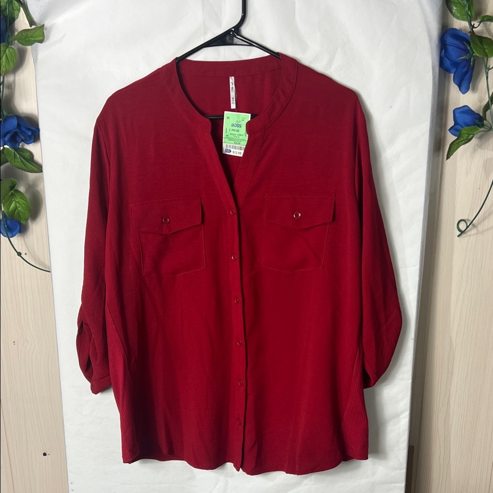 Chic Red Button-Down Shirt